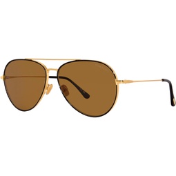 Tom Ford Dashel-02 TF996 01J Sunglasses Shiny Yellow Gold/Vintage Brown 62mm