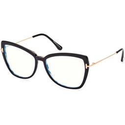 Tom Ford TF5882-B 005 Eyeglasses Womens Shiny Black/Sand Havana Full Rim 55mm