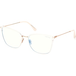 Eyeglasses Tom Ford FT 5839 -B 025 Shiny Ivory,t Logo/Blue Block Lenses