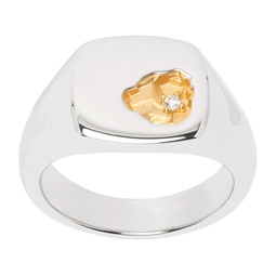 Silver & Gold Small Mined Diamond Ring 232762F024007
