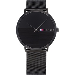 Tommy Hilfiger Mens Quartz Stainless Steel and Mesh Bracelet Sporty Watch, Color: Black (Model: 1791464)
