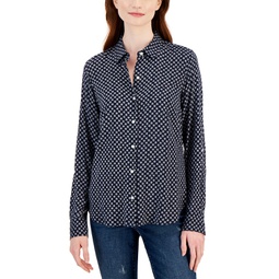 Womens Ditsy Floral Printed Button Shirt
