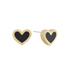 Black Enamel Heart Earrings in 18K Gold Plated