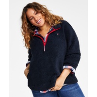 Plus Size Quarter-Zip Long-Sleeve Sherpa Pullover