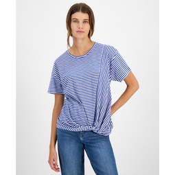 Womens Striped Twist-Hem T-Shirt