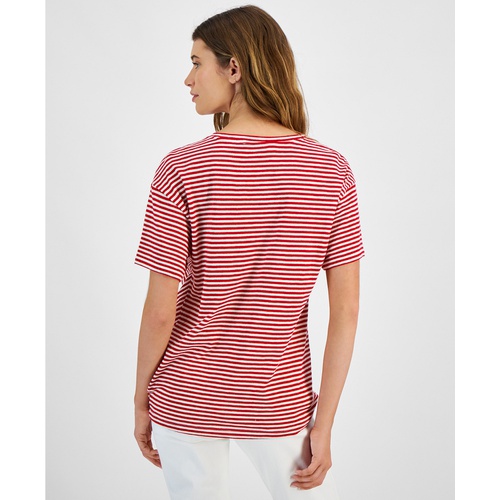 타미힐피거 Womens Striped Twist-Hem T-Shirt