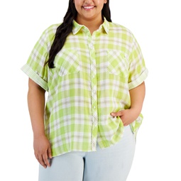 Plus Size Cotton Button-Front Camp Shirt