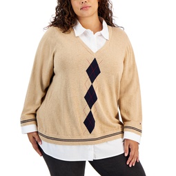 Plus Size Cotton Layered-Look Sweater