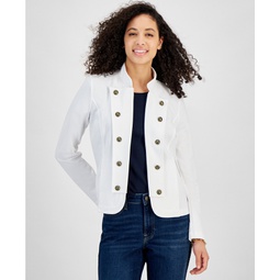 Womens Solid Open-Front Band Jacket