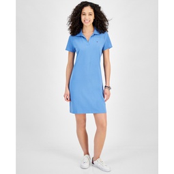 Womens Johnny Collar Short-Sleeve Logo T-Shirt Dress