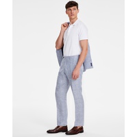 Mens Modern-Fit Blue Plaid Linen Suit Separate Pants