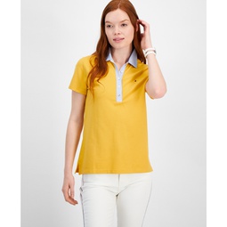 Womens Striped-Collar Polo Shirt