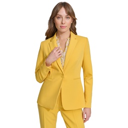 Womens Solid Single-Button Notched-Collar Blazer