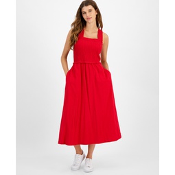 Womens Square-Neck Cotton A-Line Dress