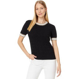 Womens Tommy Hilfiger Short Sleeve Cable Sweater
