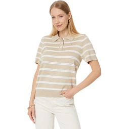 Womens Tommy Hilfiger Short Sleeve Textured Stripe Polo Sweater