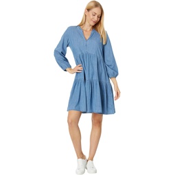 Womens Tommy Hilfiger Tiered V-Neck Chambray Dress