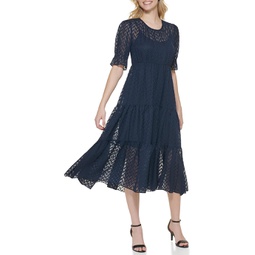 Womens Tommy Hilfiger Short Sleeve Abstract Zigzag Chiffon Maxi Dress