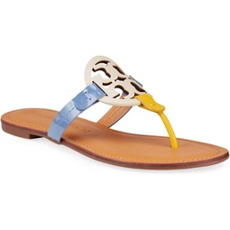 Tory Burch Womens Miller Sandals Flats in Mixed Leathers (New Cream/Bluewood/Goldfinch, Numeric_9)