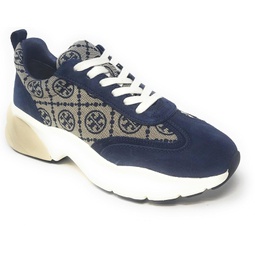 Tory Burch Womens T Monogram Good Luck Trainer Fashion Sneakers in Jacquard and Suede