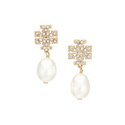 Goldtone, Crystal & Faux-Pearl Logo Drop Earrings