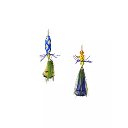 18K Gold-Plated, Glass & Feather Lure French Wire Earrings