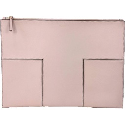 Tory Burch Block-T Leather Clutch Large Travel Pouch, Shell Pink