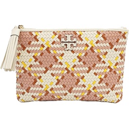 Tory Burch 82389 Pink Moon/Multi Colored Gold Hardware Thea Woven Womens Leather Pouch