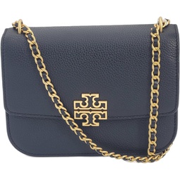 Tory Burch 140987 Britten Black Pebbled Leather With Gold Hardware Small Womens Adjustable Shoulder Bag