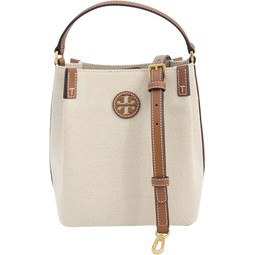Tory Burch 86843 Blake Natural Khaki/Brown Leather With Gold Hardware Canvas Womens Bucket Bag