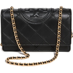 Tory Burch Womens Fleming Soft Chain Wallet, Black, One Size
