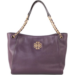 Tory Burch Womens Britten Small Slouchy Tote in Pebbled Leather (New Plum)