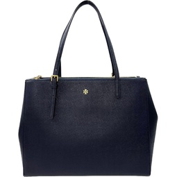 Tory Burch Womens Emerson Double Zip Tote Saffiano Leather With Gold Tone Hardware (Navy)