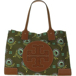 Tory Burch Womens Ella Floral Leather Trim Tote Handbag Green Large