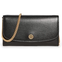 Tory Burch Womens Robinson Chain Wallet, Black, One Size