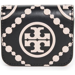 Tory Burch Womens T Monogram Contrast Embossed Mini Wallet, Black/New Cream, One Size