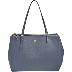 Tory Burch 134837 Emerson Tory Navy With Gold Hardware Womens Large Double Zip Tote Bag