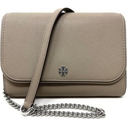 Tory Burch Emerson Chain Wallet Leather Cross Body Bag (Gray Chalk)