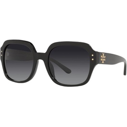 Tory Burch TY7143U Womens Sunglasses Black/Grey Gradient Polar 56