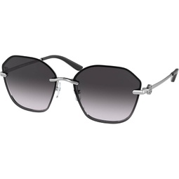 Tory Burch TY6081 Womens Sunglasses Shiny Silver Metal/Light Grey Gradient 57