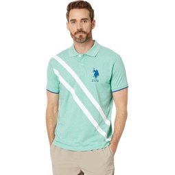 US POLO ASSN Short Sleeve Slim Fit Colorblock Sash Striped Front Knit Polo Shirt