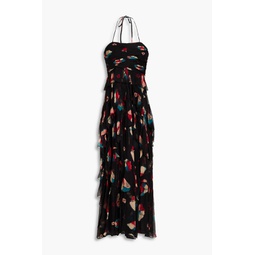 Ruffled printed silk-crepon gown