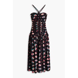 Marcella ruched floral-print cotton-jersey midi dress