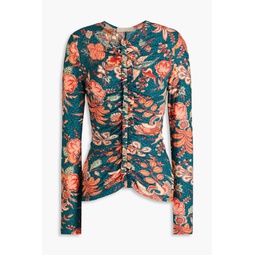 Wren ruched printed cotton-jersey top