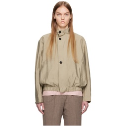 Khaki Stand Collar Bomber Jacket 241731F058004