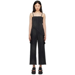 Black Paneled Denim Jumpsuit 241414F070000