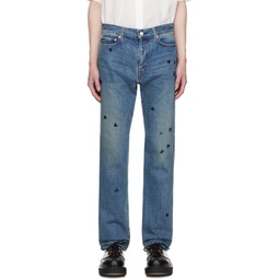 Blue Embroidered Jeans 241414M186002