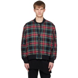 Red Plaid Reversible Bomber Jacket 231414M175001