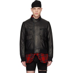 Black Zip Leather Jacket 231414M181003