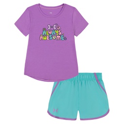 Little Girls Awesome Microfiber T-shirt and Shorts Set